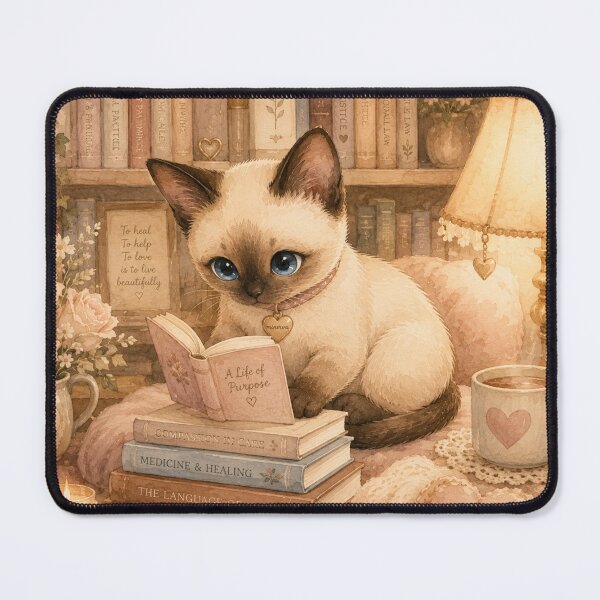 Item preview, Siamese Cat Reading Books Cozy Library designed and sold by Nathalie-Frias.