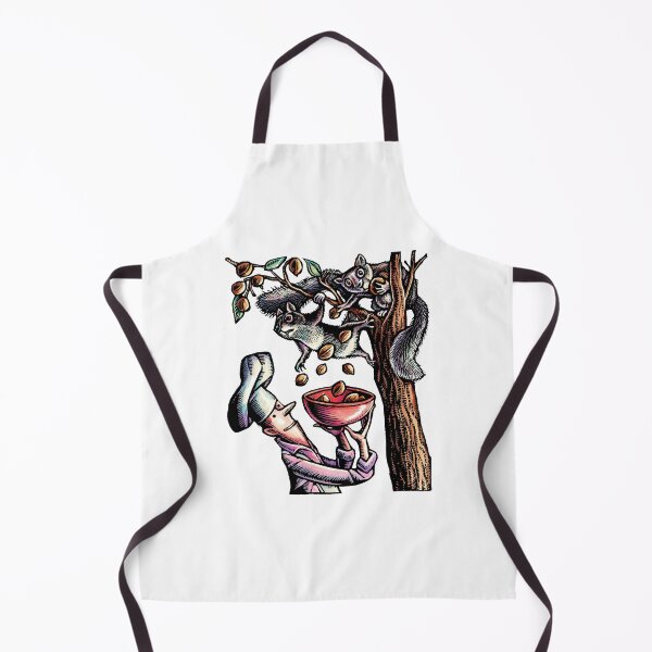Item preview, Squirrel drops nuts from a tree into a bowl held by a cook designed and sold by LisaHaney.