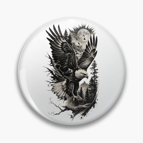 Item preview, Majestic Bald Eagle Under Moonlight – Dark Forest Wildlife Art designed and sold by Redshop04.