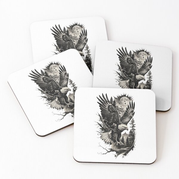 Item preview, Majestic Bald Eagle Under Moonlight – Dark Forest Wildlife Art designed and sold by Redshop04.