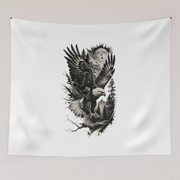 Item preview, Majestic Bald Eagle Under Moonlight – Dark Forest Wildlife Art designed and sold by Redshop04.