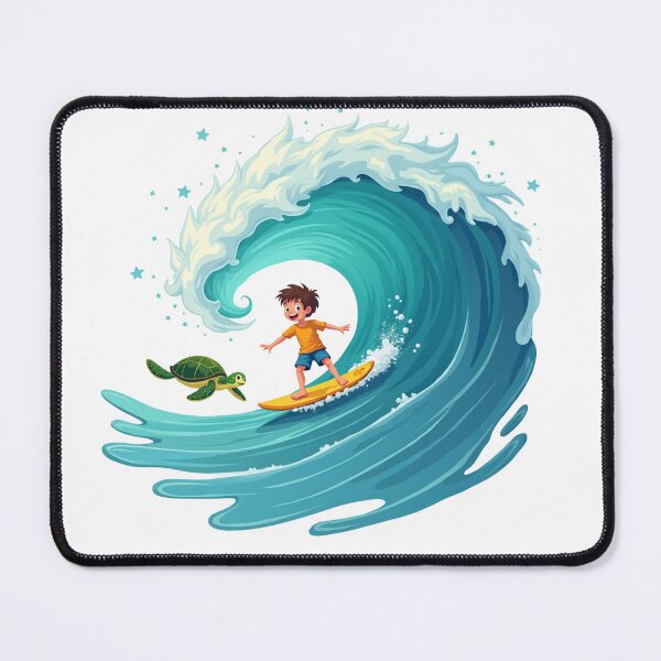 Item preview, Boy surfing on wave with turtle designed and sold by Prints by Mat.