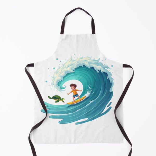 Item preview, Boy surfing on wave with turtle designed and sold by Prints by Mat.