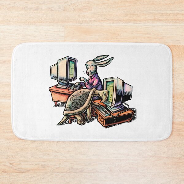 Item preview, tired turtle at office taking nap while rabbit works on computer designed and sold by LisaHaney.