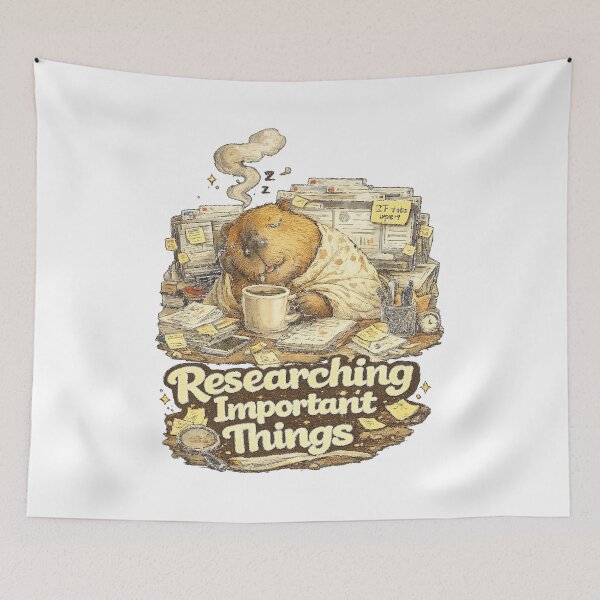 Item preview, Researching Important Things - Funny Sleepy Capybara Productivity Meme designed and sold by NarpLTD.