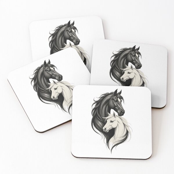 Item preview, Black and White Horses – Yin Yang Equine Art | Elegant Horse Illustration designed and sold by Redshop04.