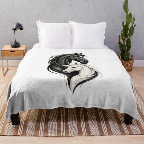 Item preview, Black and White Horses – Yin Yang Equine Art | Elegant Horse Illustration designed and sold by Redshop04.