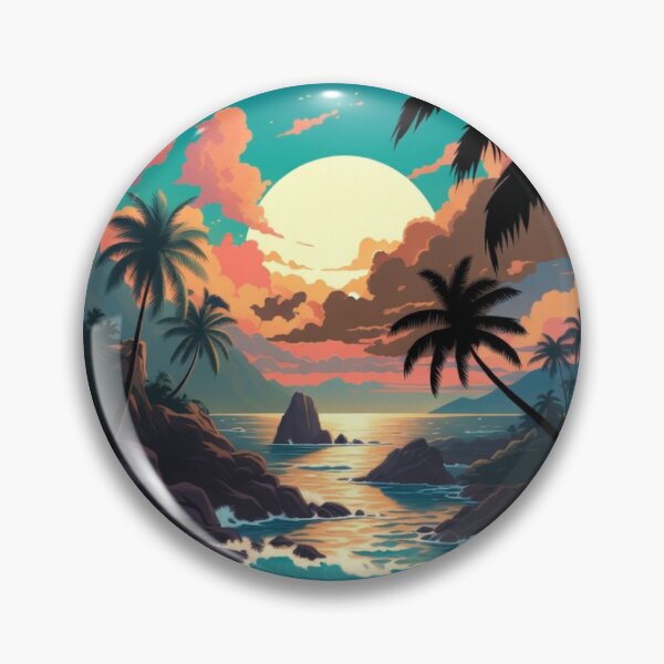 Item preview, Tropical Ocean Sunset with Palm Trees | Retro Island Paradise Landscape designed and sold by GalleryPeak.
