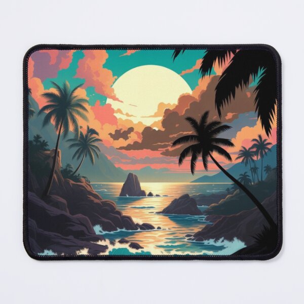 Item preview, Tropical Ocean Sunset with Palm Trees | Retro Island Paradise Landscape designed and sold by GalleryPeak.