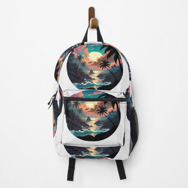 Item preview, Tropical Ocean Sunset with Palm Trees | Retro Island Paradise Landscape designed and sold by GalleryPeak.