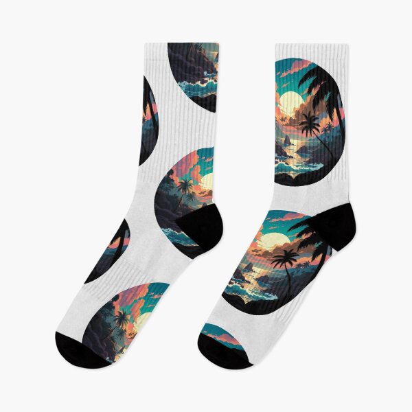 Item preview, Tropical Ocean Sunset with Palm Trees | Retro Island Paradise Landscape designed and sold by GalleryPeak.