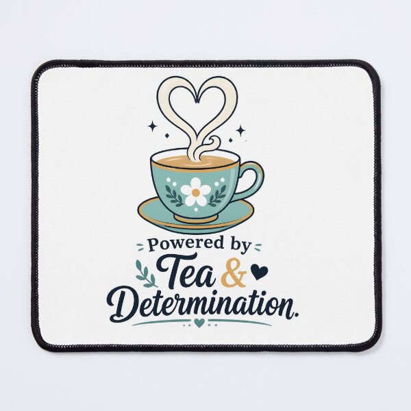 Item preview, Powered by Tea & Determination | Cute Floral Tea Cup Illustration | Cozy Aesthetic Motivational Quote | Tea Lover Sticker & T-Shirt Design designed and sold by ColorClouds.