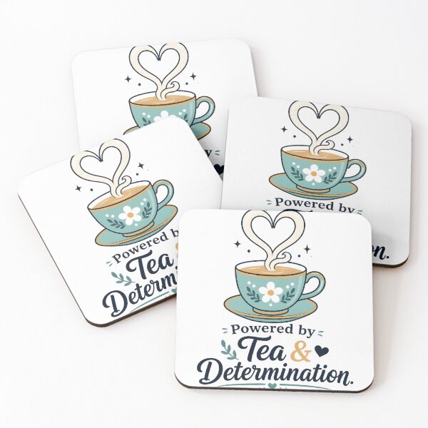 Item preview, Powered by Tea & Determination | Cute Floral Tea Cup Illustration | Cozy Aesthetic Motivational Quote | Tea Lover Sticker & T-Shirt Design designed and sold by ColorClouds.