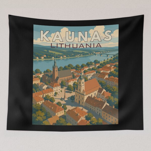 Item preview, Kaunas in Lithuania, Vintage Art Travel Landscape designed and sold by MaateoDesign.
