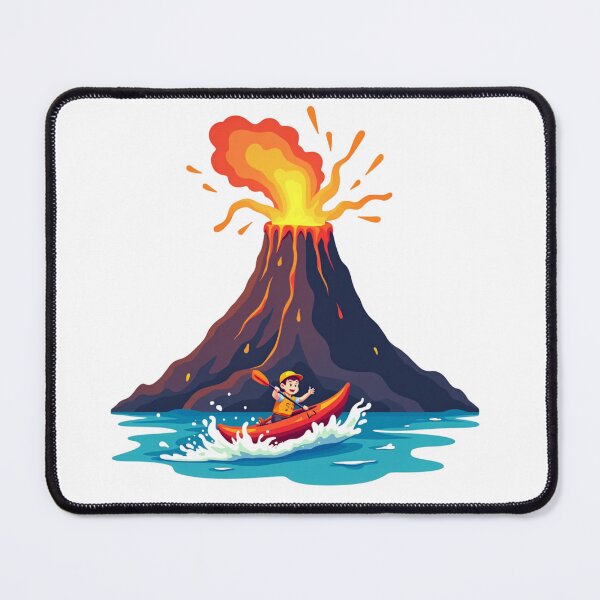 Item preview, Boy kayaking past erupting volcano designed and sold by Prints by Mat.