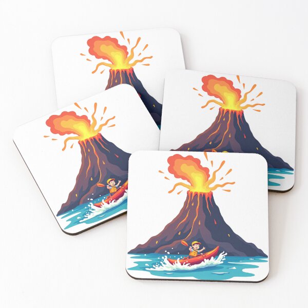 Item preview, Boy kayaking past erupting volcano designed and sold by Prints by Mat.