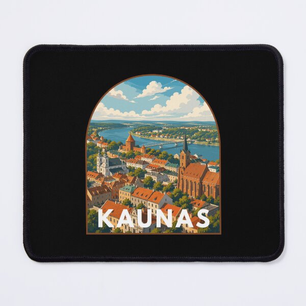Item preview, Kaunas in Lithuania, Retro Art Travel Landscape Badge designed and sold by MaateoDesign.