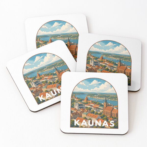 Item preview, Kaunas in Lithuania, Retro Art Travel Landscape Badge designed and sold by MaateoDesign.