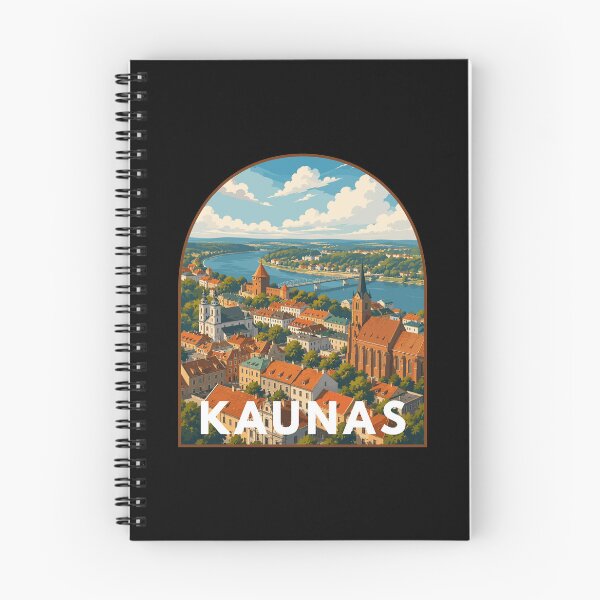 Item preview, Kaunas in Lithuania, Retro Art Travel Landscape Badge designed and sold by MaateoDesign.