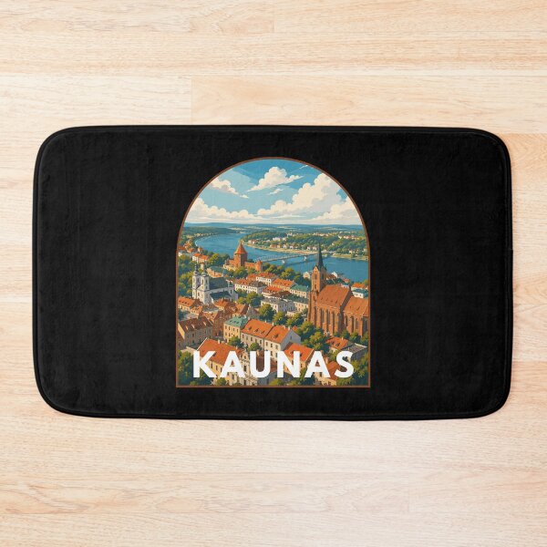 Item preview, Kaunas in Lithuania, Retro Art Travel Landscape Badge designed and sold by MaateoDesign.