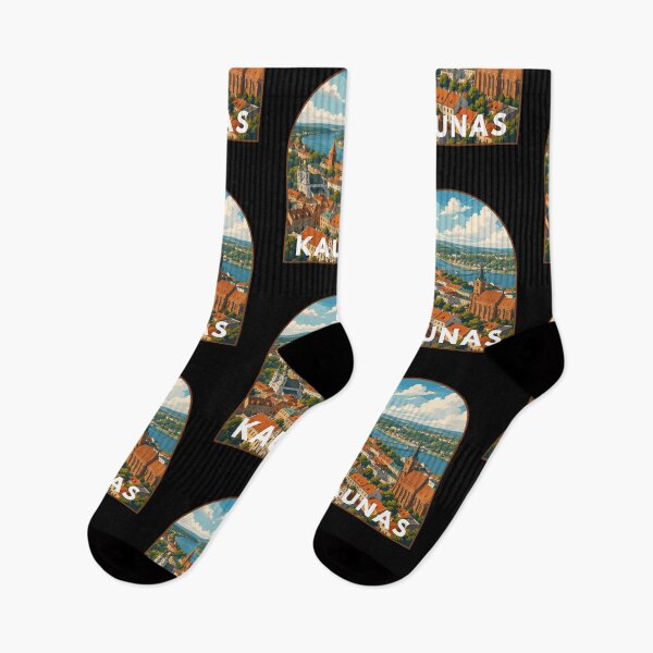 Item preview, Kaunas in Lithuania, Retro Art Travel Landscape Badge designed and sold by MaateoDesign.