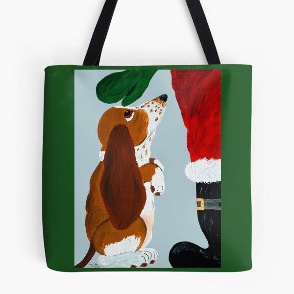 Item preview, Basset Hound Puppy getting a pet from Santa designed and sold by Squirreldumplings.