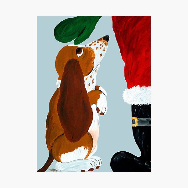 Item preview, Basset Hound Puppy getting a pet from Santa designed and sold by Squirreldumplings.
