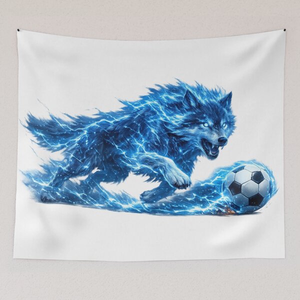 Item preview, Electric Blue Lightning Wolf Soccer Ball – Fierce Fantasy Football Art | Soccer Fan Gift designed and sold by irfanshikh.
