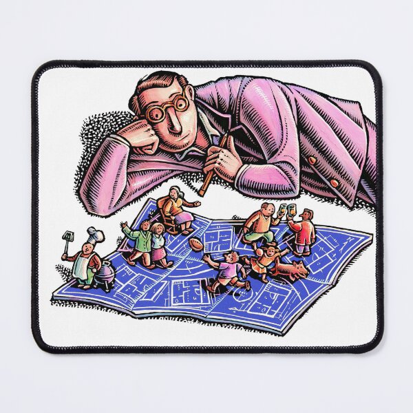 Item preview, architect or developer looks at blueprint drawing with tiny people designed and sold by LisaHaney.