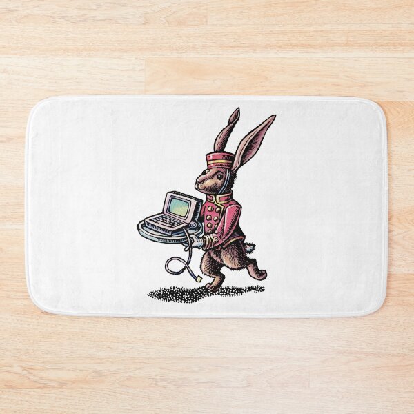 Item preview, rabbit dressed as hotel bellboy brings high speed internet laptop to guest on a tray designed and sold by LisaHaney.
