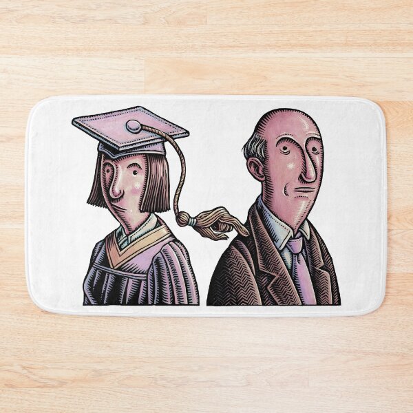 Item preview, the tassel on the graduation mortarboard of a young woman forms a hand shape and taps an older man on the shoulder to get his attention. designed and sold by LisaHaney.