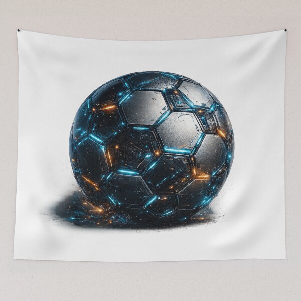 Item preview, Neon Tech Futuristic Soccer Ball Blue Orange Glow – Sci Fi Football Art | Soccer Fan Gift designed and sold by irfanshikh.