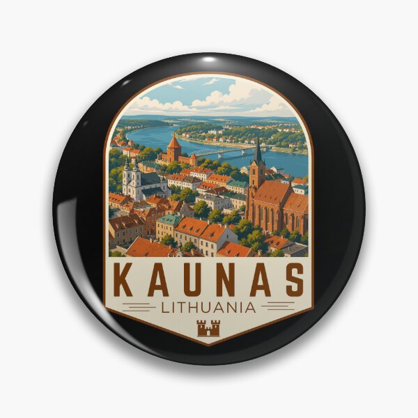 Item preview, Kaunas in Lithuania, Retro Travel Art Emblem designed and sold by MaateoDesign.