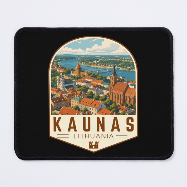 Item preview, Kaunas in Lithuania, Retro Travel Art Emblem designed and sold by MaateoDesign.