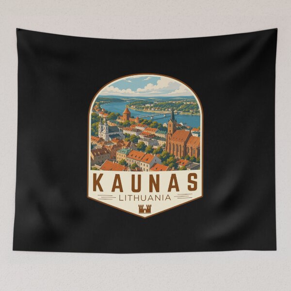 Item preview, Kaunas in Lithuania, Retro Travel Art Emblem designed and sold by MaateoDesign.