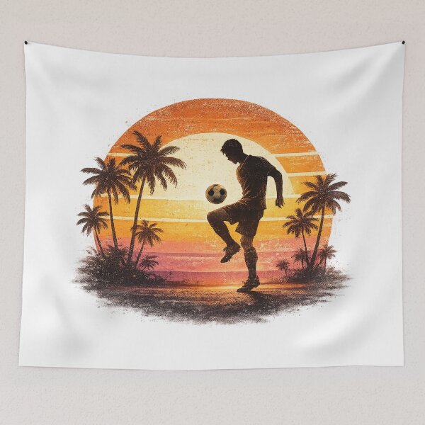 Item preview, Soccer Player Silhouette Sunset Palm Trees – Retro Vintage Football Art | Soccer Lover Gift designed and sold by irfanshikh.