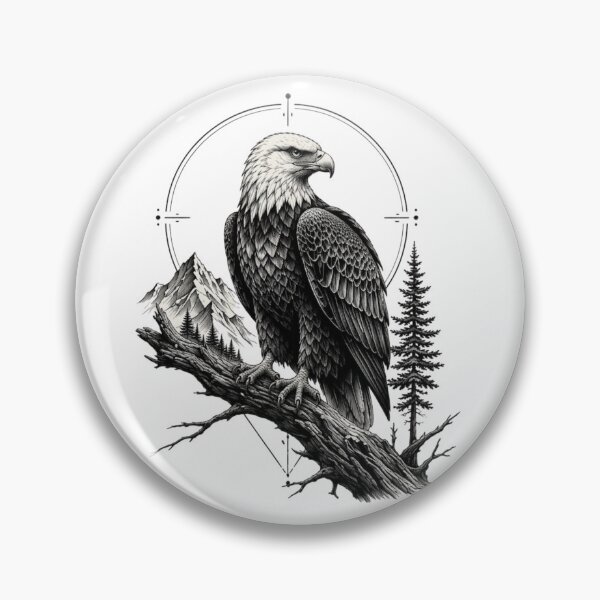 Item preview, Majestic Bald Eagle on Mountain Branch – Detailed Wildlife Illustration designed and sold by Redshop04.