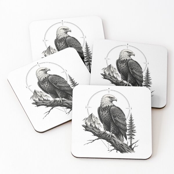 Item preview, Majestic Bald Eagle on Mountain Branch – Detailed Wildlife Illustration designed and sold by Redshop04.