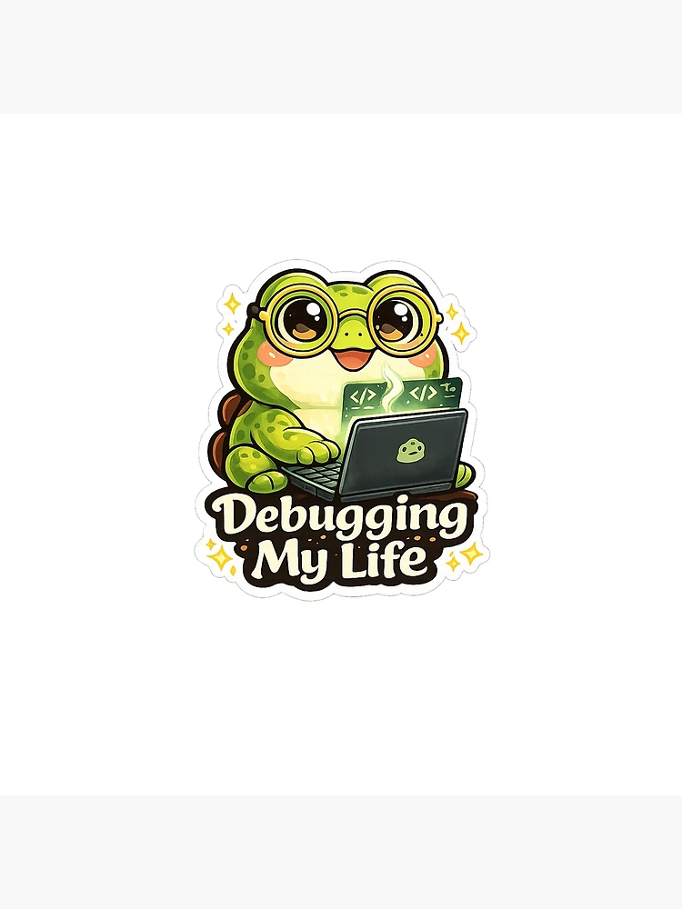 Thumbnail 3 of 3, Poster, Cute Frog Programmer Sticker | Debugging My Life | Coding Gift designed and sold by LandlordsIndia.