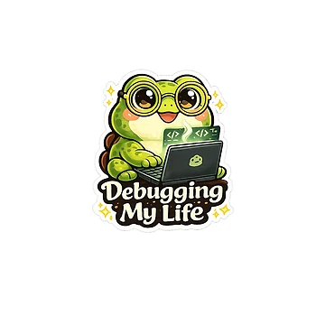 Artwork thumbnail, Cute Frog Programmer Sticker | Debugging My Life | Coding Gift by LandlordsIndia