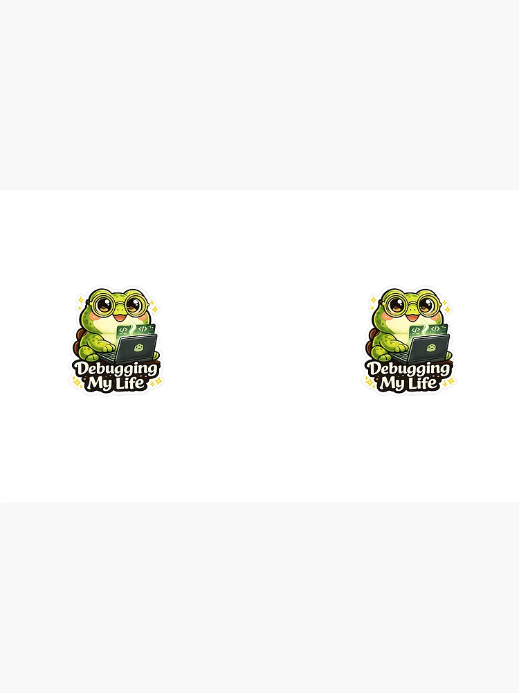 Thumbnail 4 of 4, Coffee Mug, Cute Frog Programmer Sticker | Debugging My Life | Coding Gift designed and sold by LandlordsIndia.