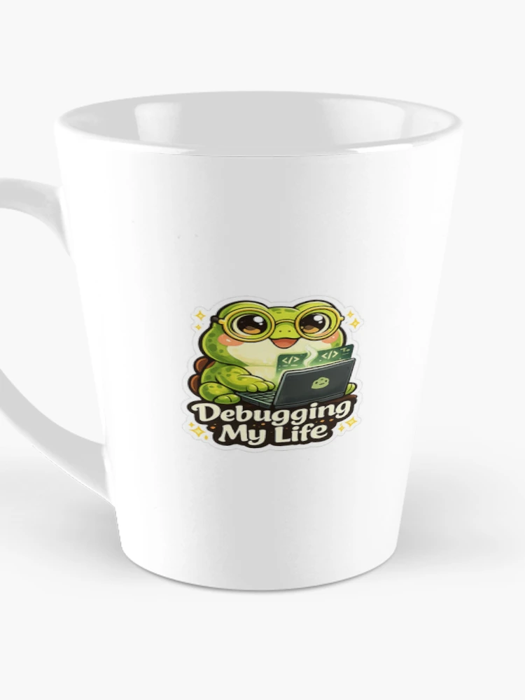 Thumbnail 3 of 4, Coffee Mug, Cute Frog Programmer Sticker | Debugging My Life | Coding Gift designed and sold by LandlordsIndia.