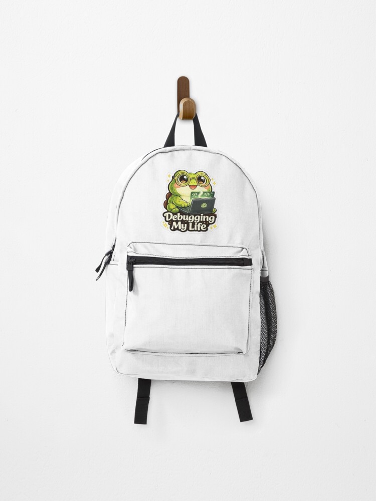 Thumbnail 1 of 3, Backpack, Cute Frog Programmer Sticker | Debugging My Life | Coding Gift designed and sold by LandlordsIndia.