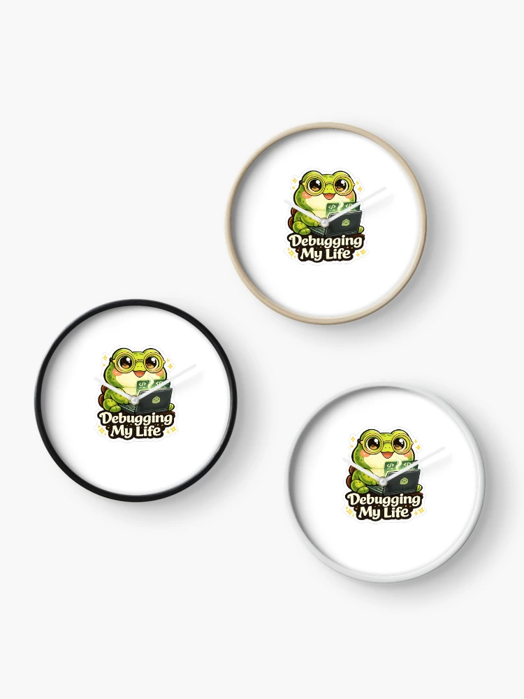 Thumbnail 3 of 4, Clock, Cute Frog Programmer Sticker | Debugging My Life | Coding Gift designed and sold by LandlordsIndia.