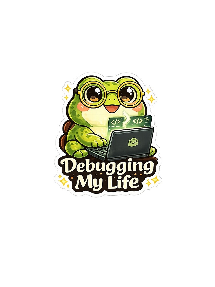 Thumbnail 3 of 3, Scarf, Cute Frog Programmer Sticker | Debugging My Life | Coding Gift designed and sold by LandlordsIndia.