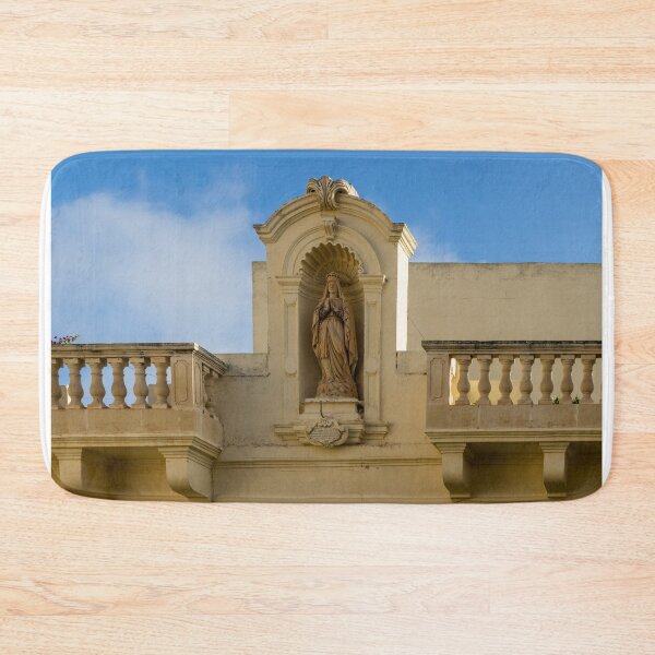 Item preview, Ornate Virgin Mary Statue in Stone Niche Above Classic Balustrade On Historic Building Facade designed and sold by Nmallia.