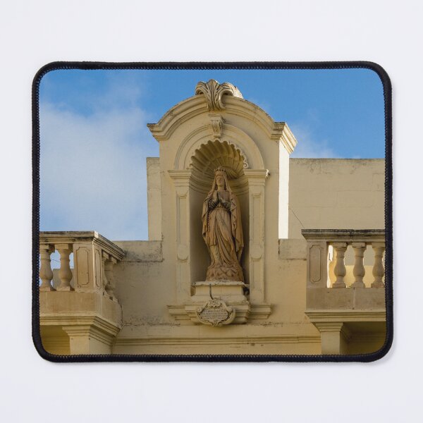 Item preview, Ornate Virgin Mary Statue in Stone Niche Above Classic Balustrade On Historic Building Facade designed and sold by Nmallia.