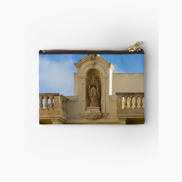 Item preview, Ornate Virgin Mary Statue in Stone Niche Above Classic Balustrade On Historic Building Facade designed and sold by Nmallia.