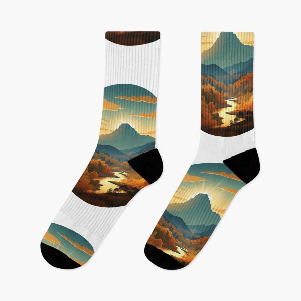 Item preview, Autumn Mountain Valley Landscape | Golden Forest River Nature Art designed and sold by GalleryPeak.