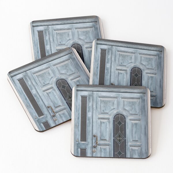 Item preview, Weathered Blue Door With Stained Glass Panel and Brass Handle at Charming Vintage Entrance designed and sold by Nmallia.